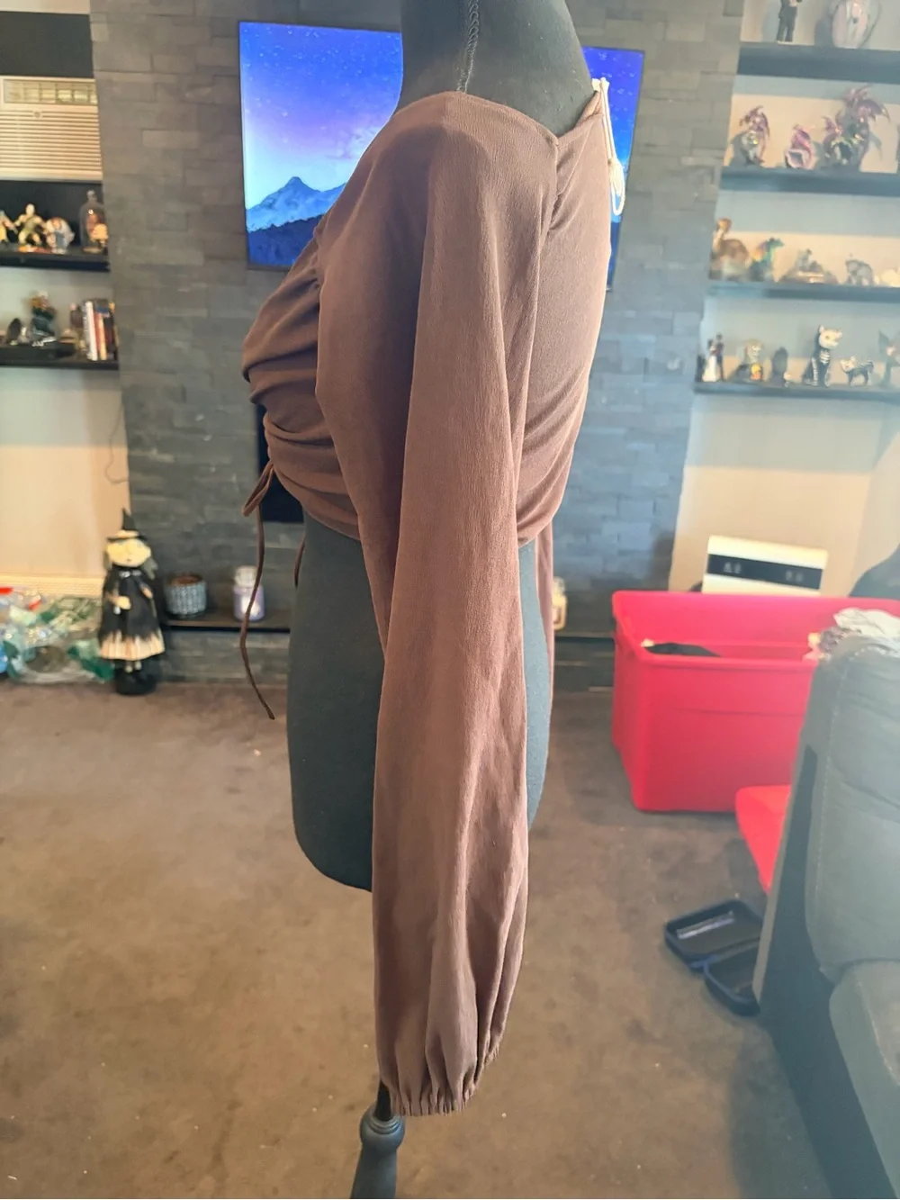 NWOT Zara Brown Ruched Long-Sleeve Crop Top & Free Beauty Gift Bag 🎁